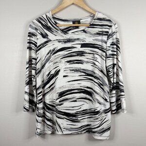 JM Collection Womens P/L Black & White Abstract Print Top With 3/4 Sleeves